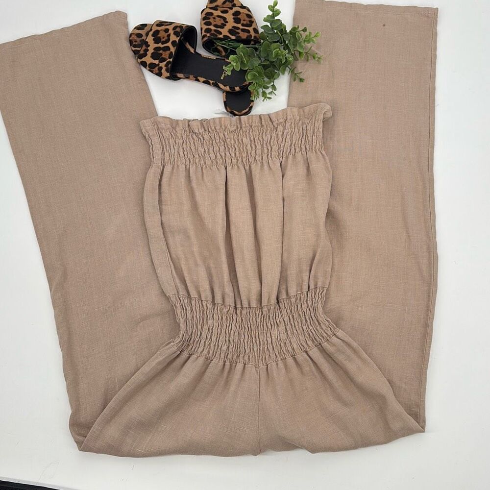 Young Fabulous & Broke Linen Wide Leg‎ Strapless Tube Top Y2K Jumpsuit Beige XS